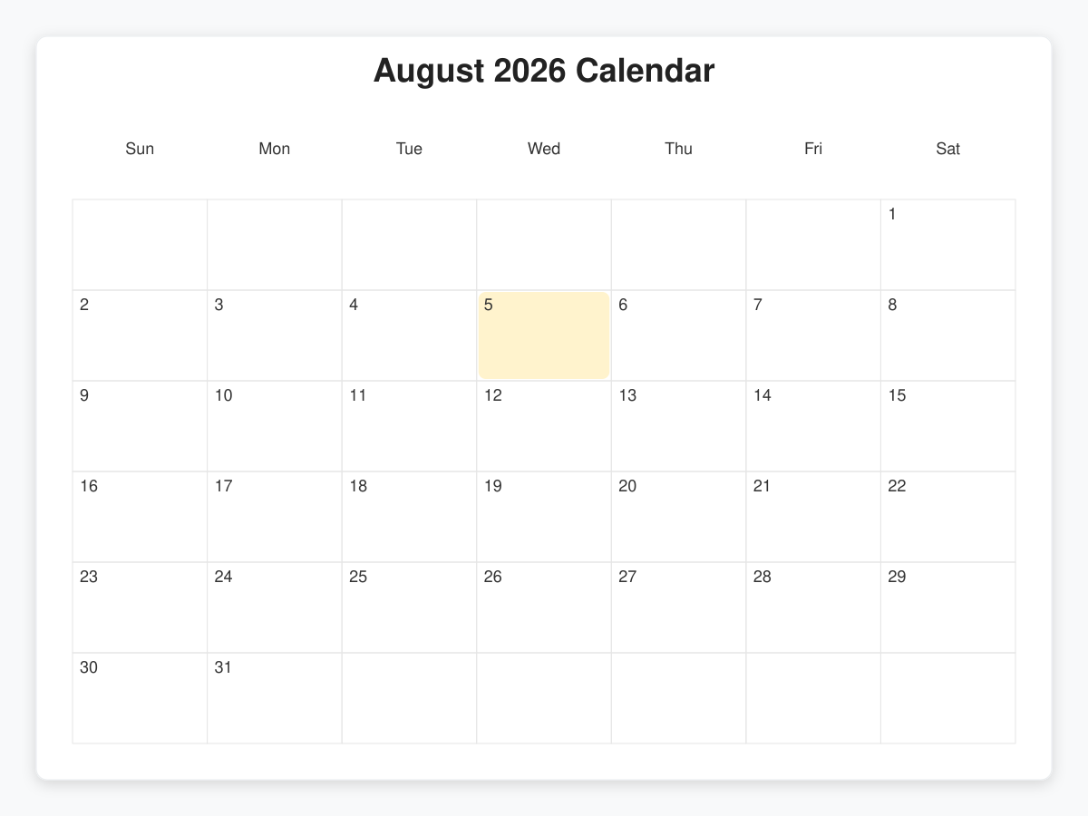 Printable August  Calendars
