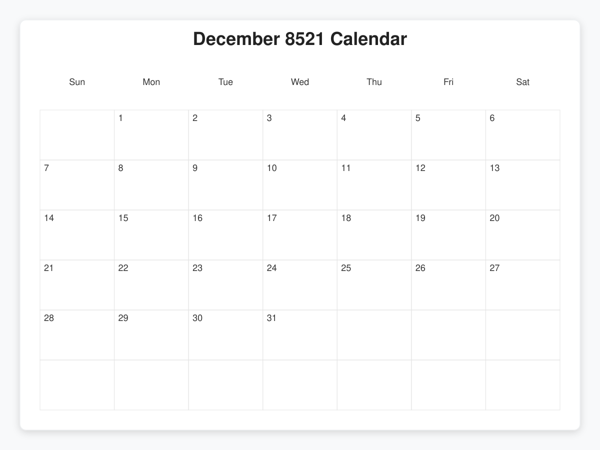 Printable December 8521 Calendars