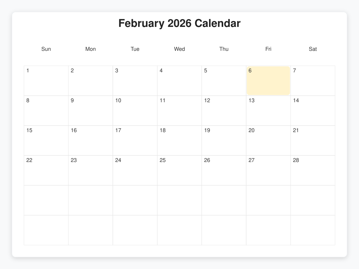 Printable February  Calendars