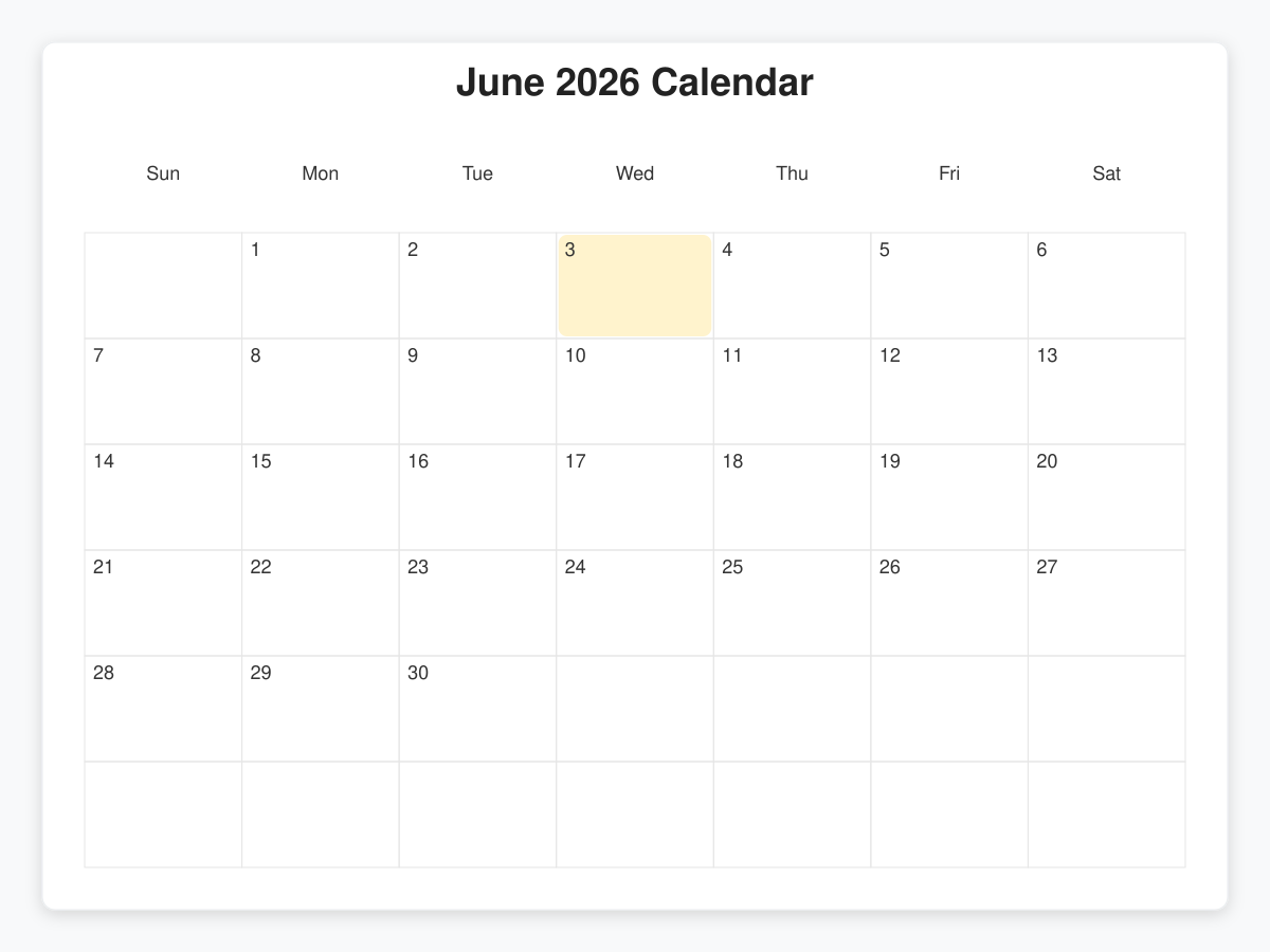 Printable June  Calendars