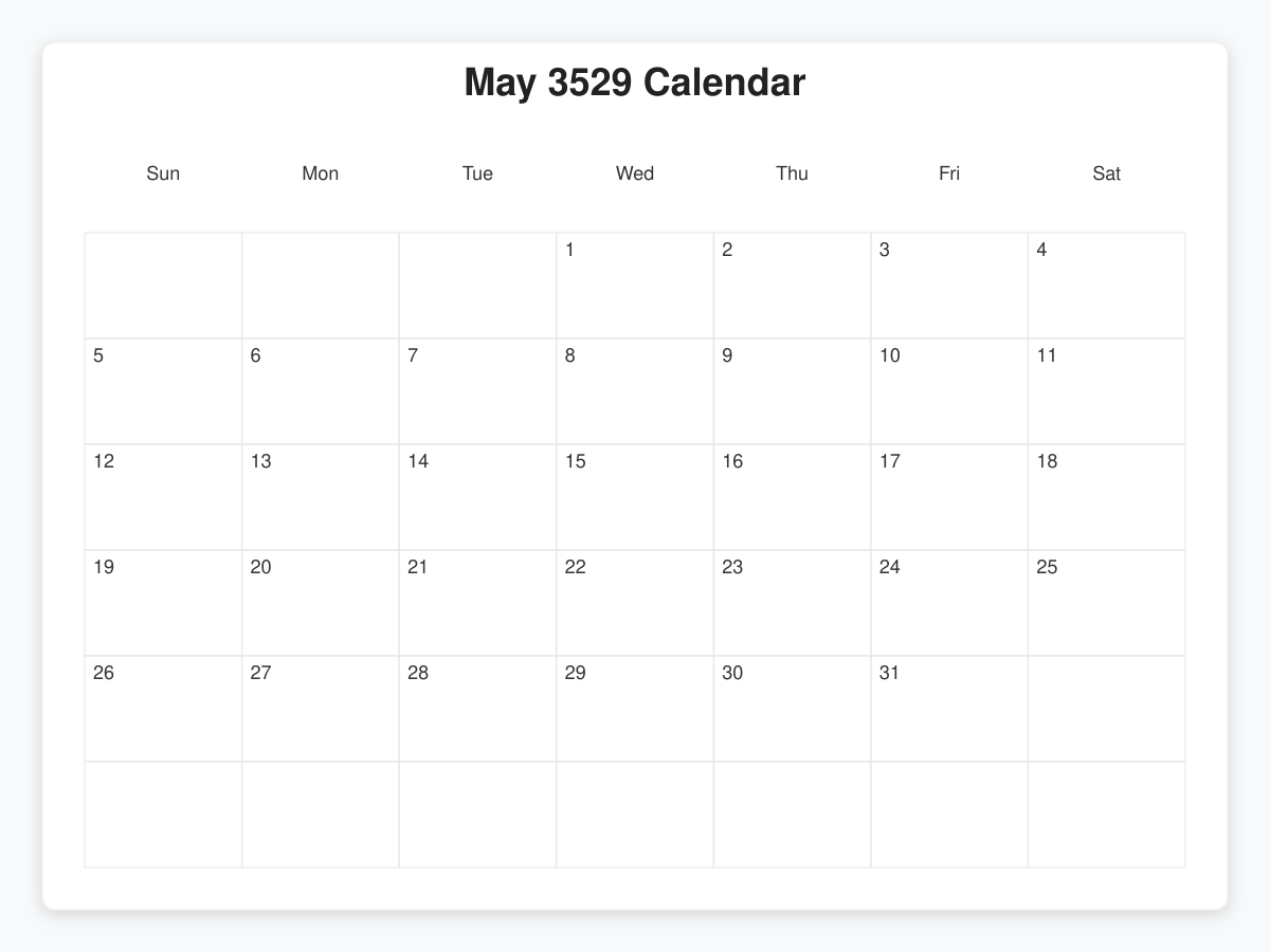 Printable May 3529 Calendars