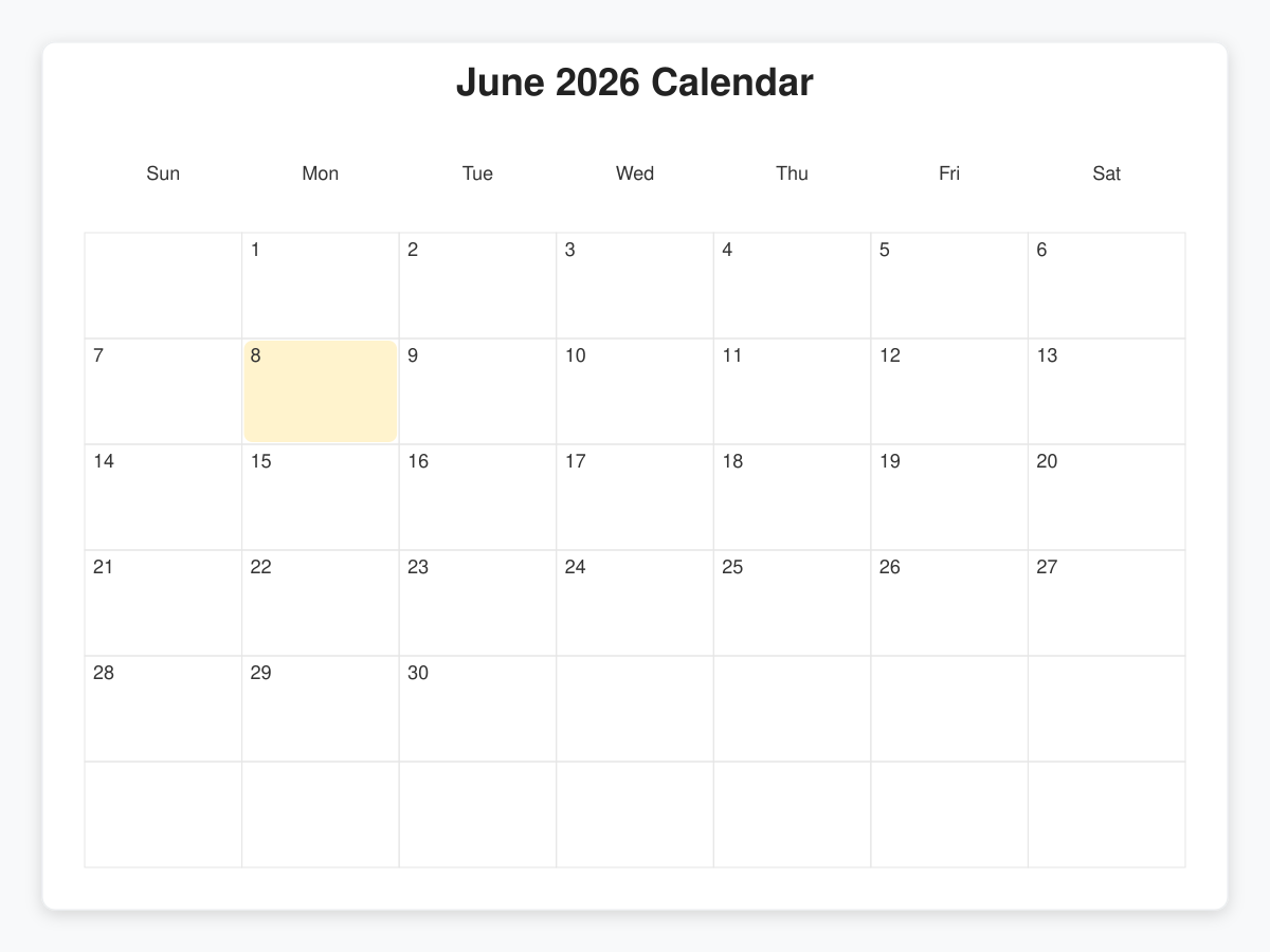 Printable June  Calendars