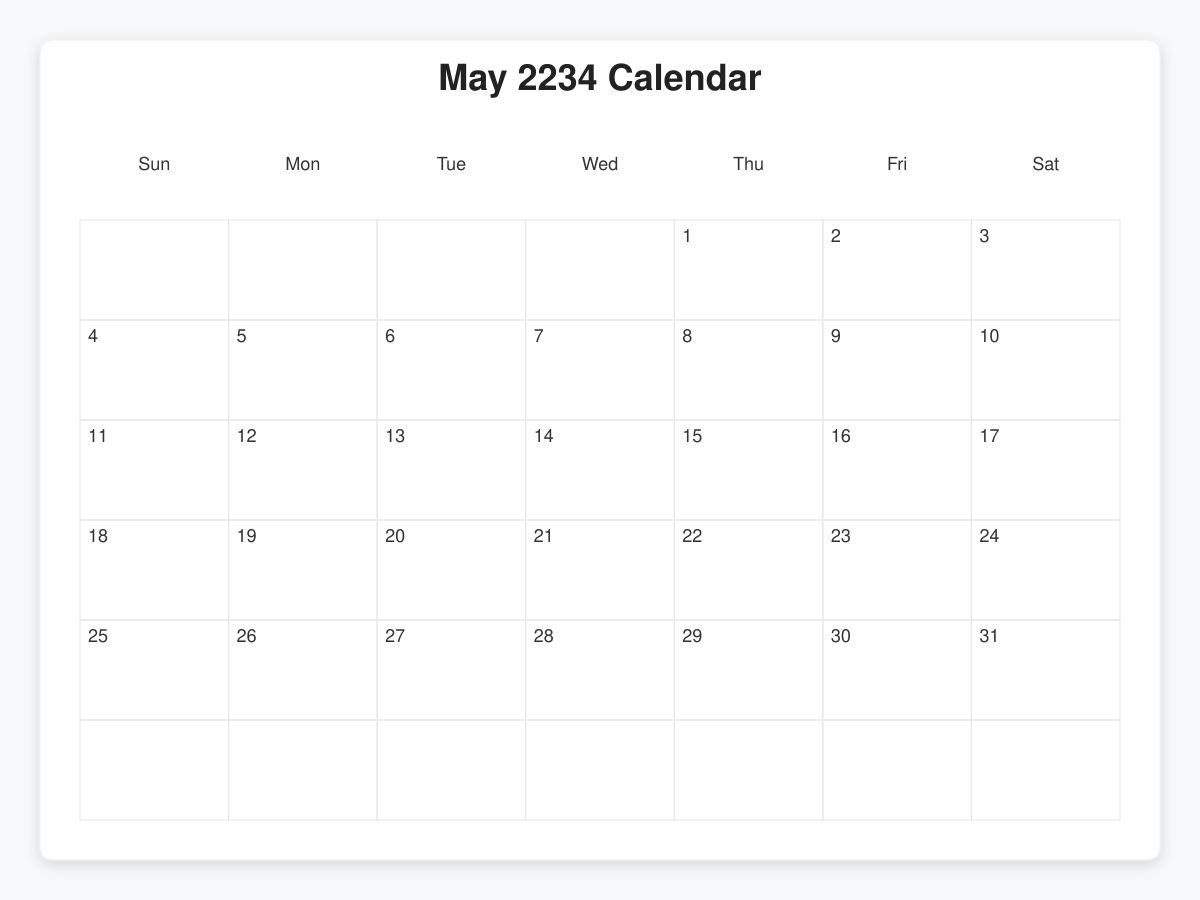 Printable May 2234 Calendars