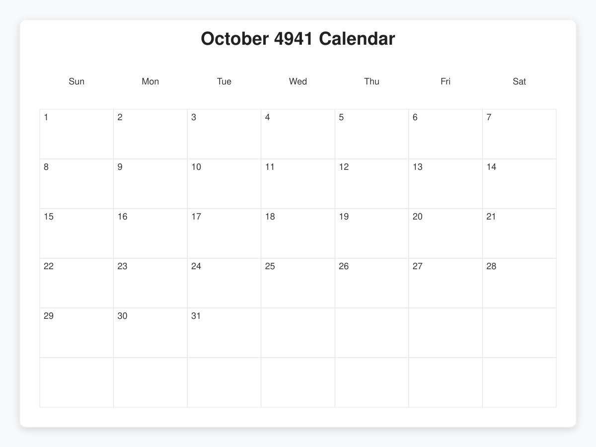 Printable October 4941 Calendars