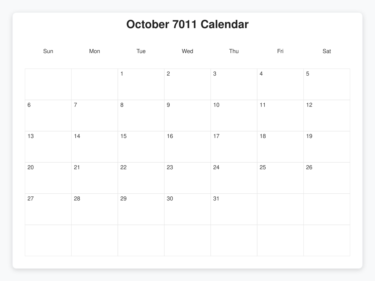 Printable October 7011 Calendars