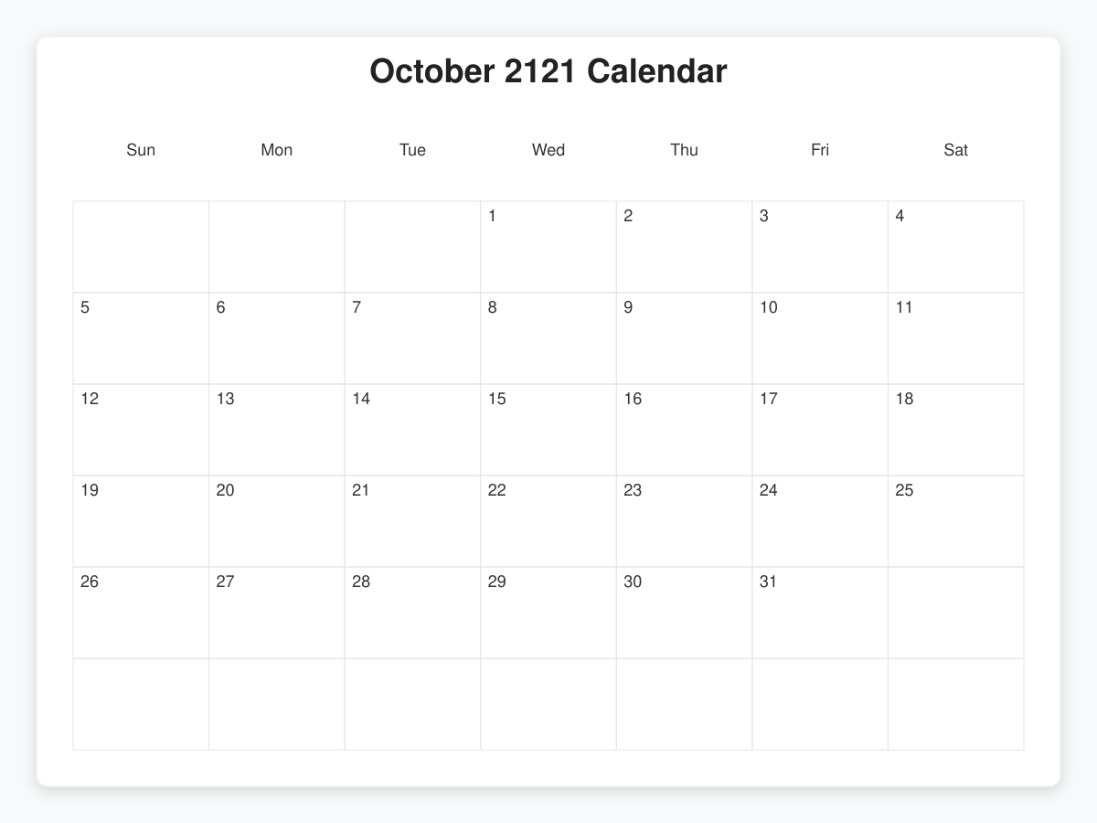 Printable October 2121 Calendars