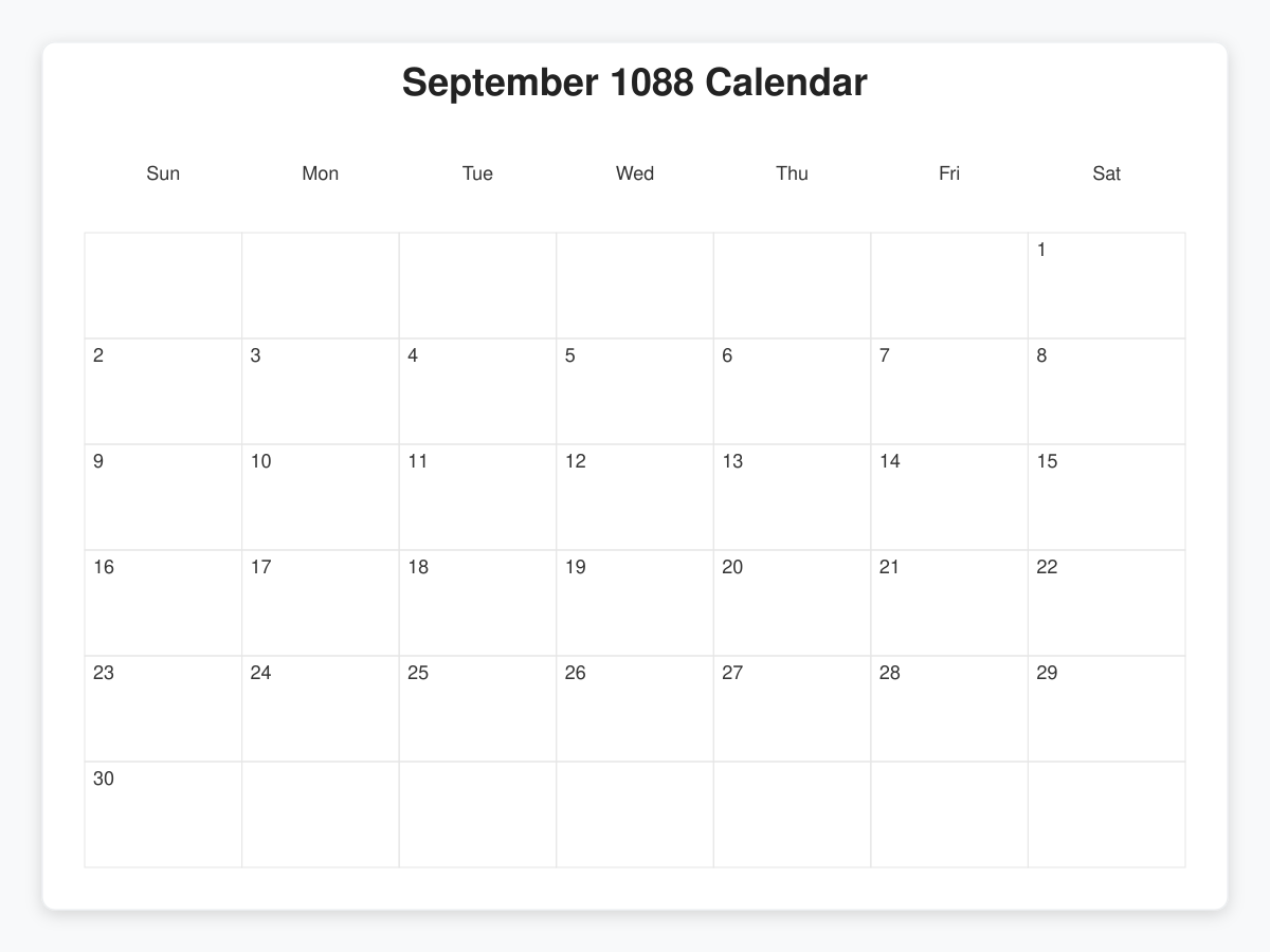 Printable September 1088 Calendars