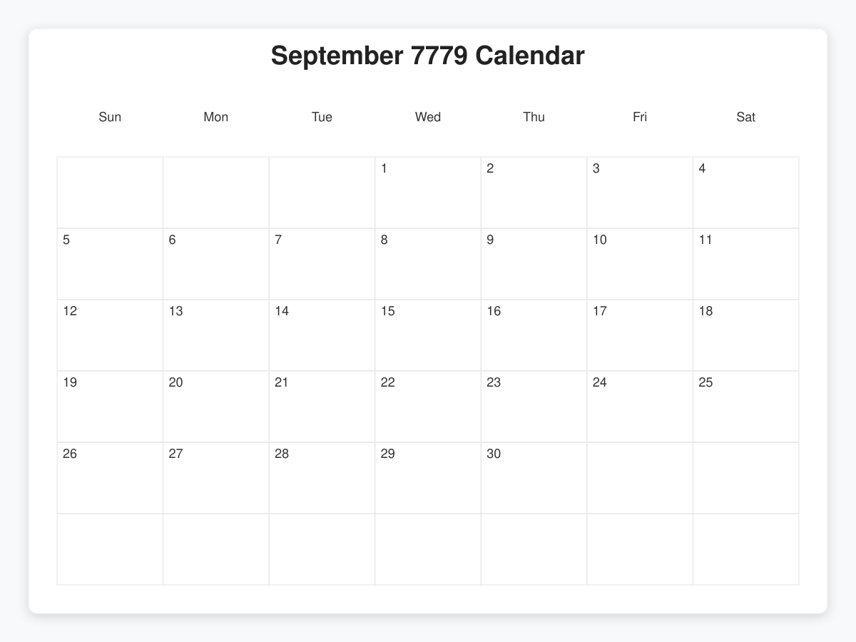 Printable September 7779 Calendars