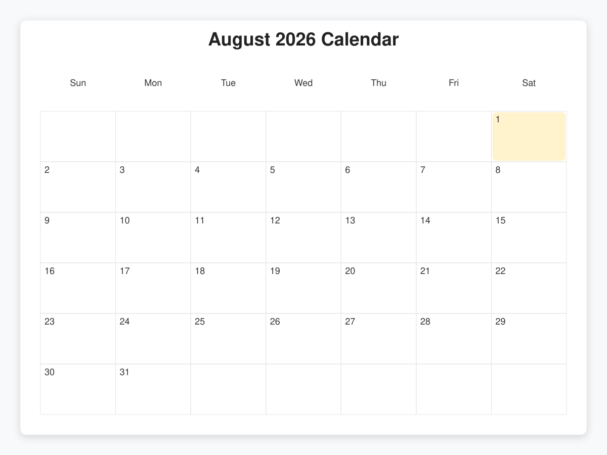 Printable August  Calendars