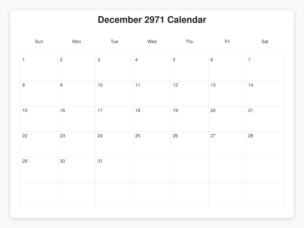 Printable January 2971 Calendars