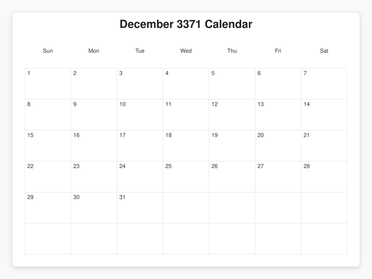 Printable December 3371 Calendars