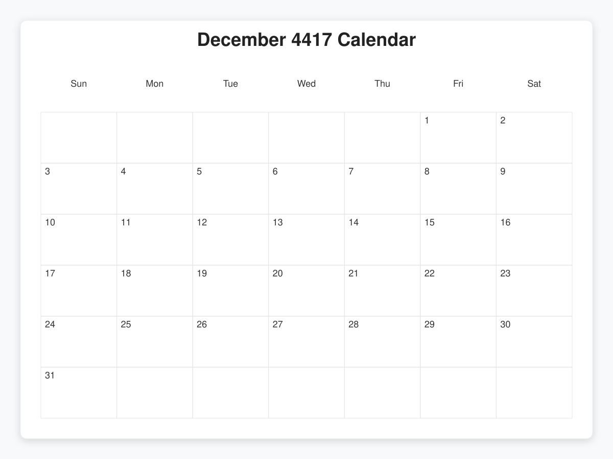 Printable December 4417 Calendars
