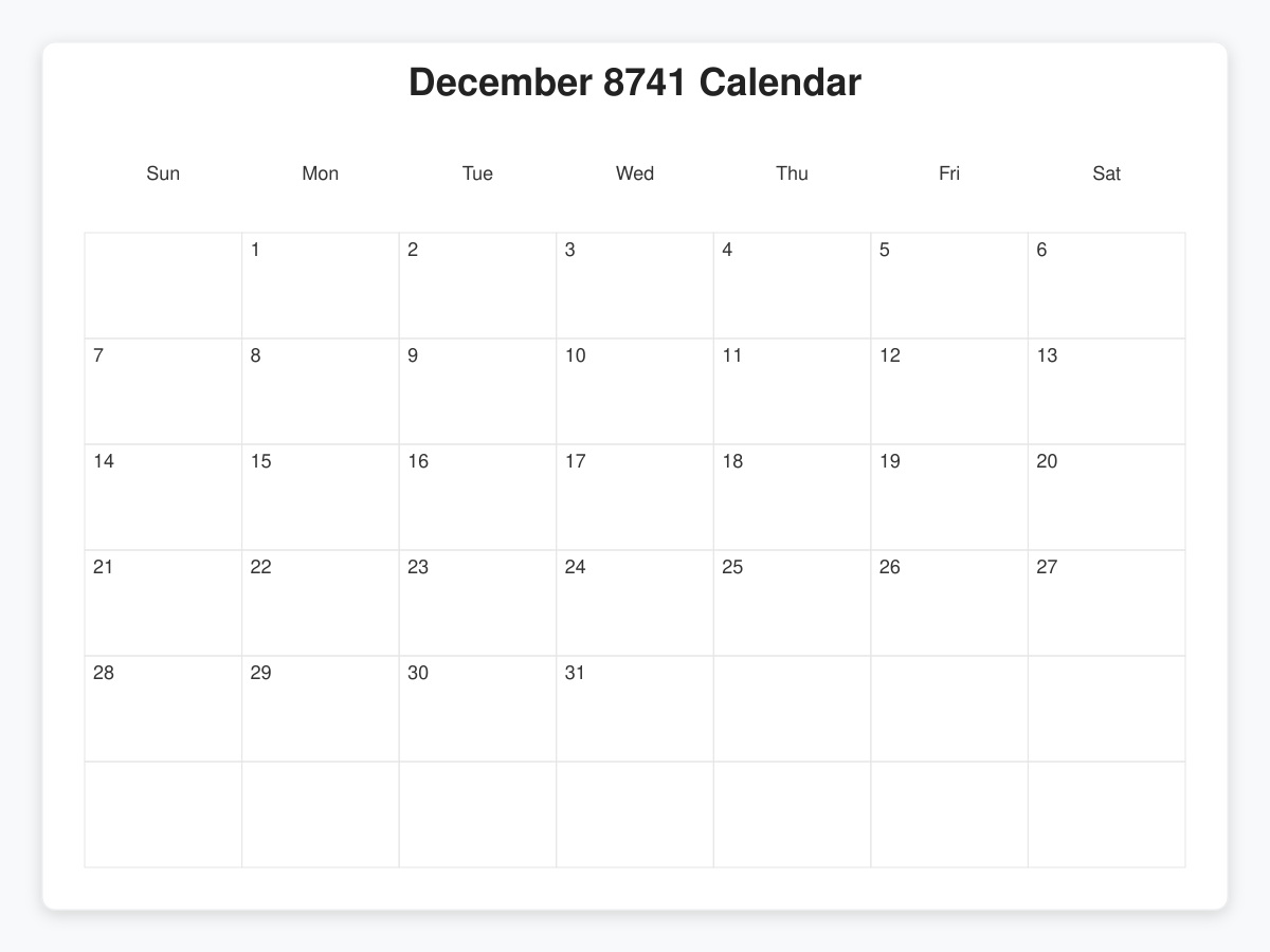 Printable December 8741 Calendars