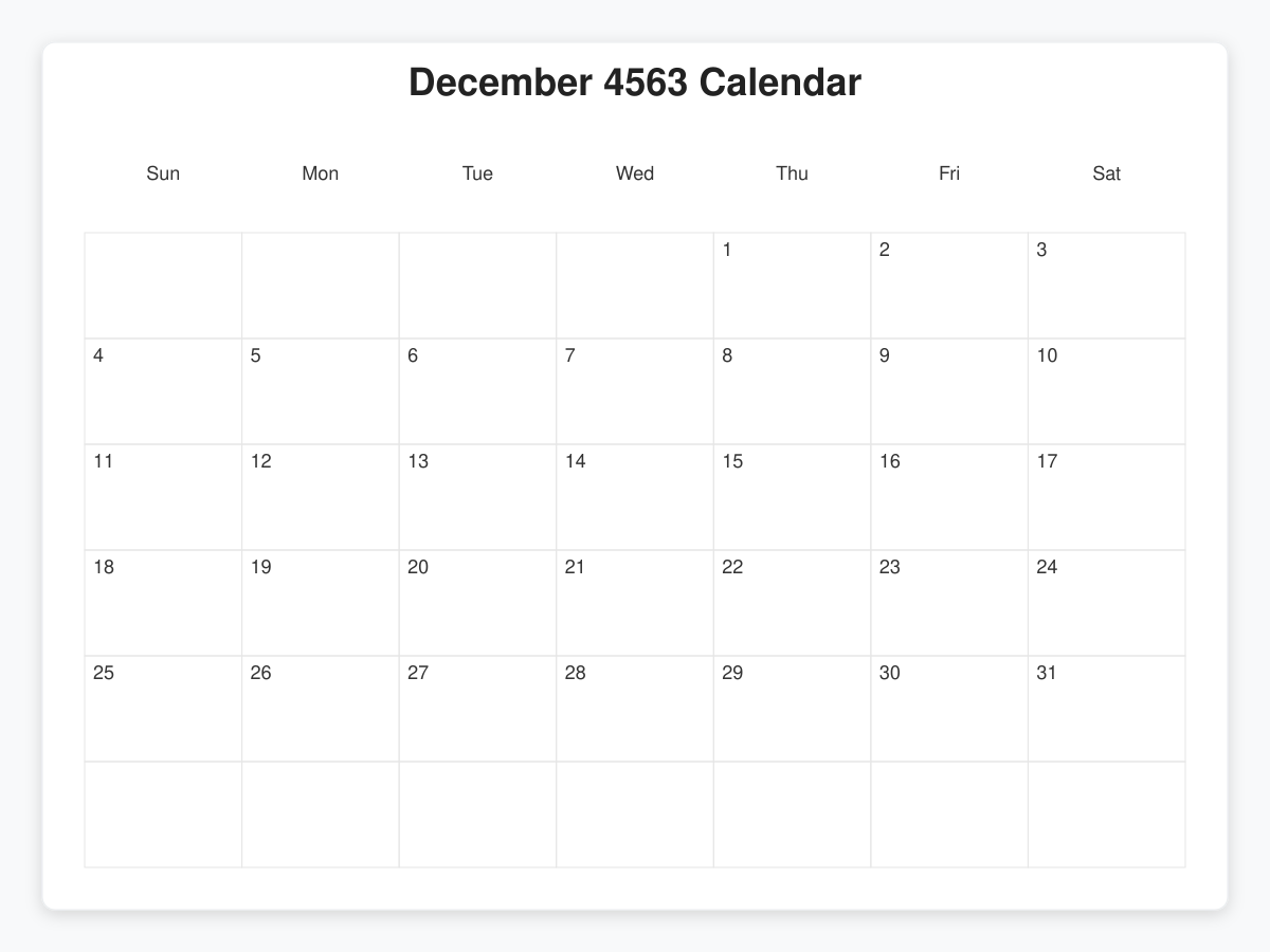 Printable December 4563 Calendars