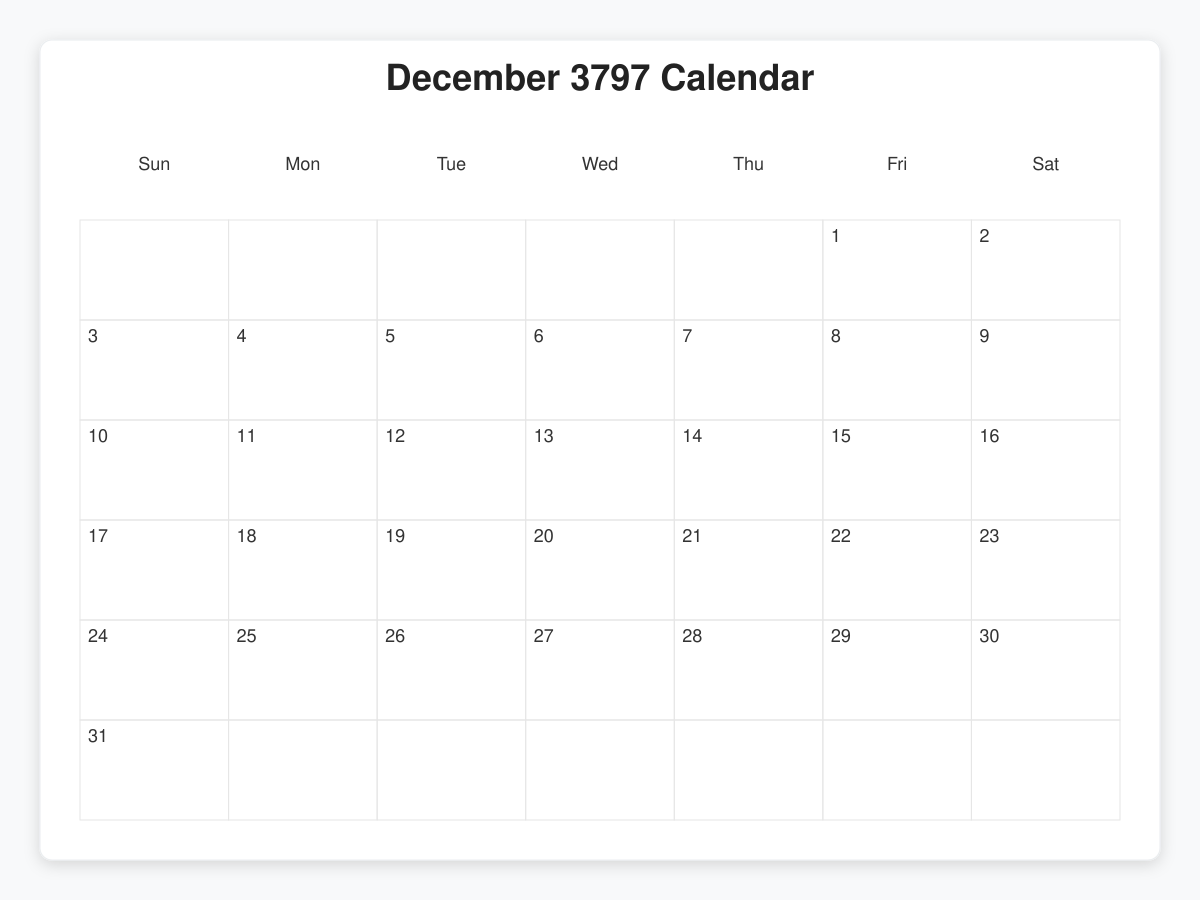 Printable December 3797 Calendars
