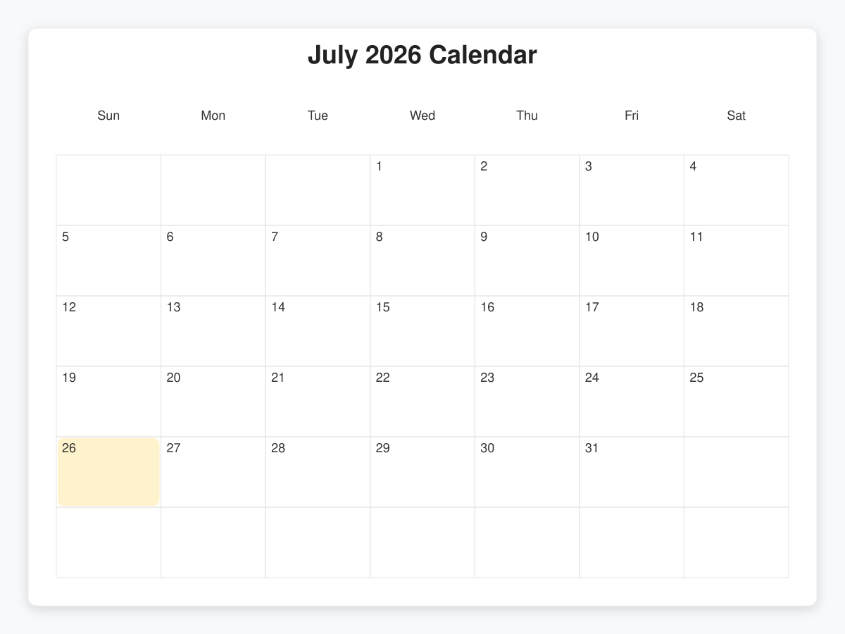 Printable July  Calendars