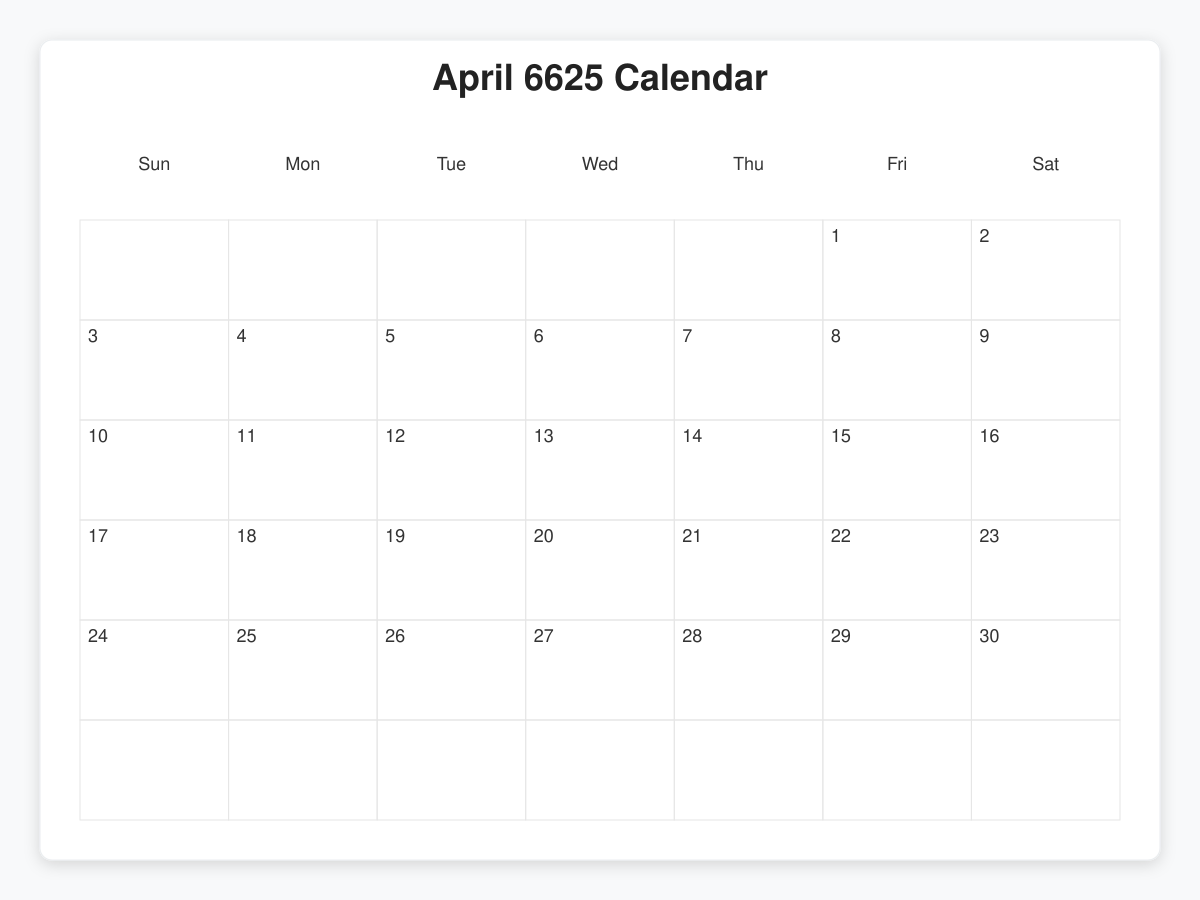 Printable April 6625 Calendars