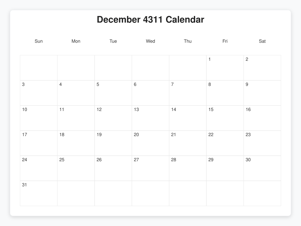Printable December 4311 Calendars