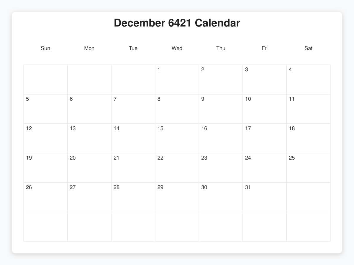 Printable December 6421 Calendars