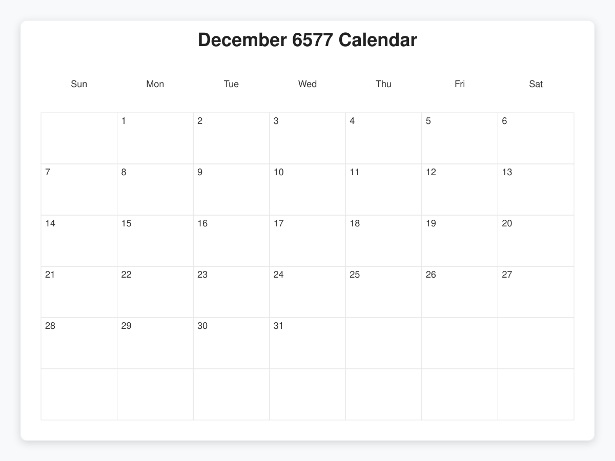 Printable December 6577 Calendars