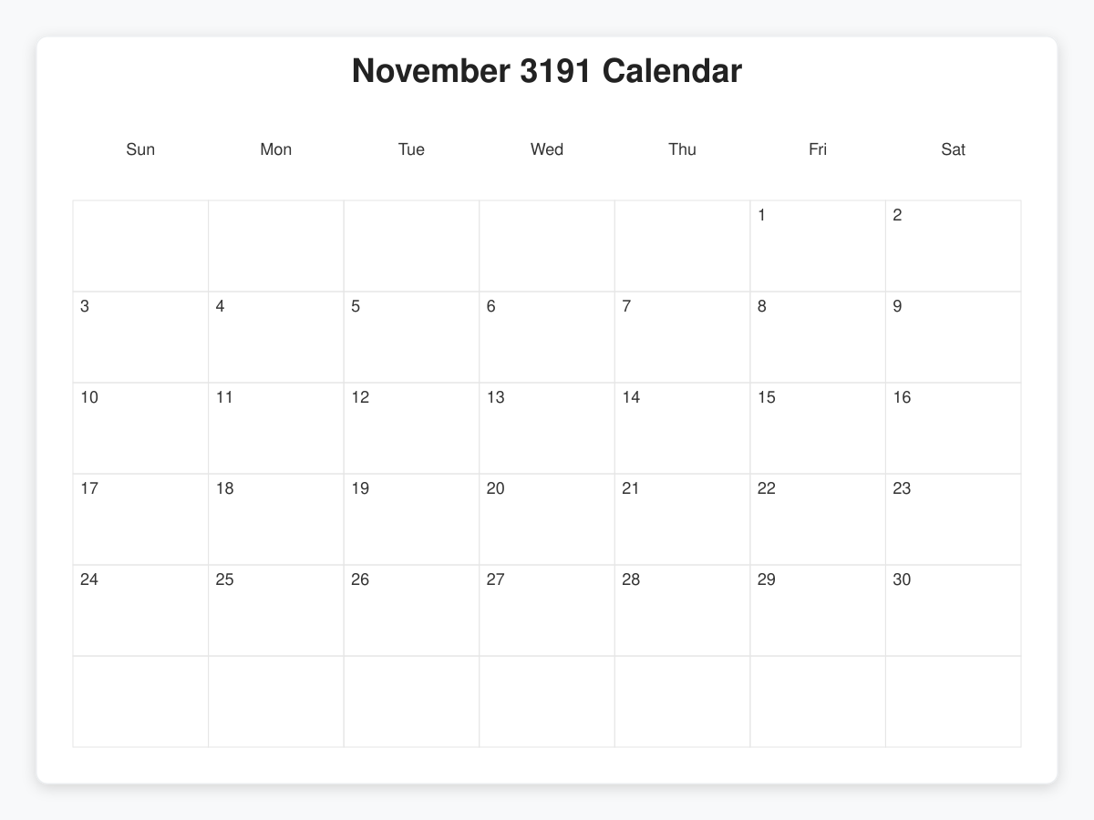 Printable November 3191 Calendars
