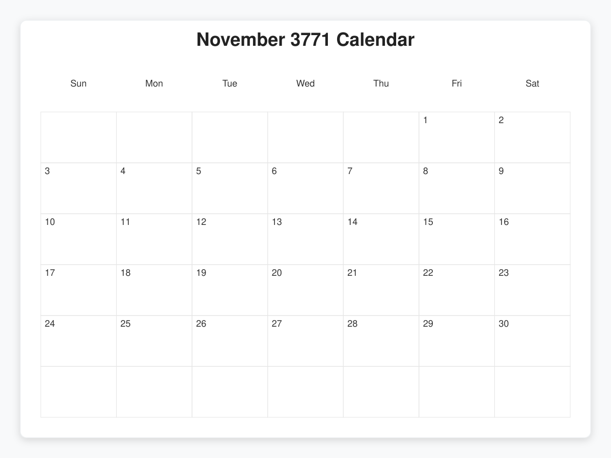 Printable November 3771 Calendars