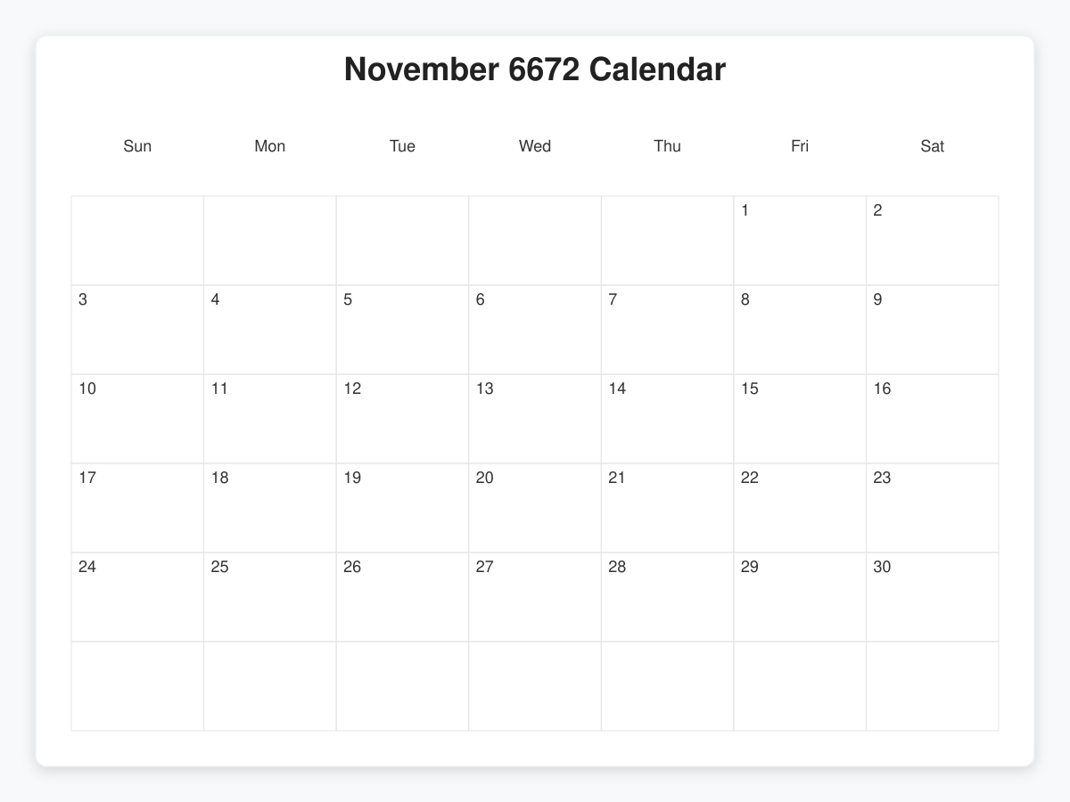 Printable November 6672 Calendars