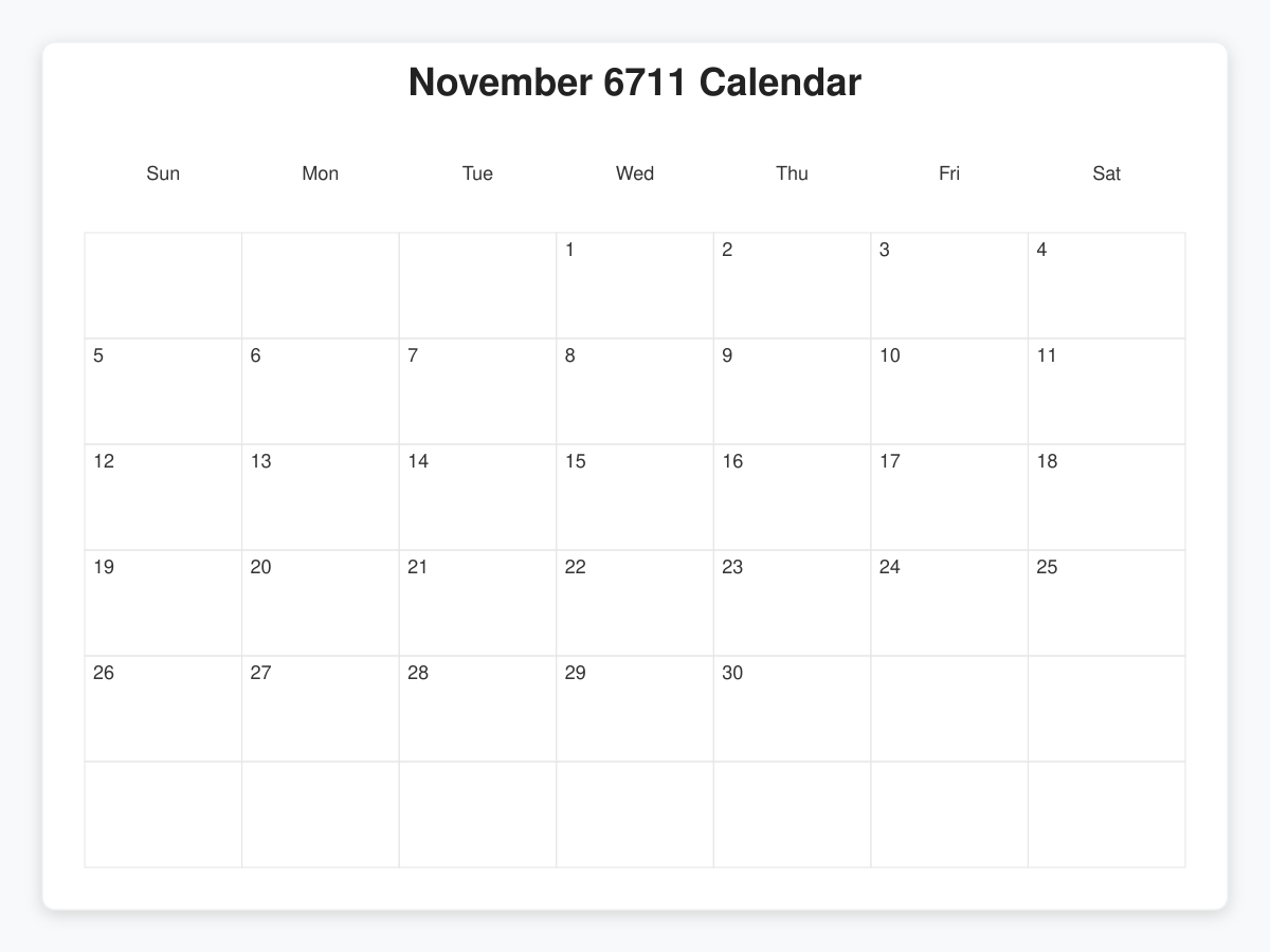 Printable November 6711 Calendars