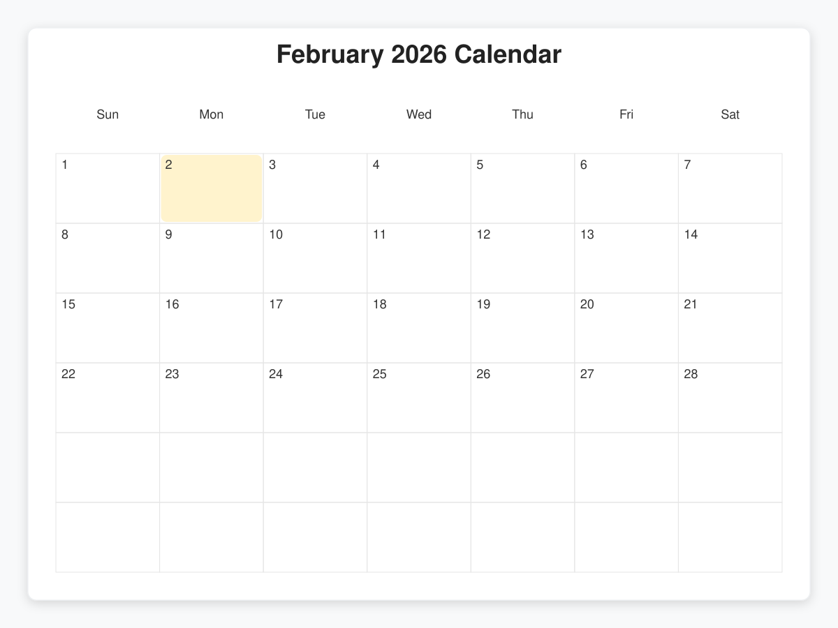 Printable February  Calendars