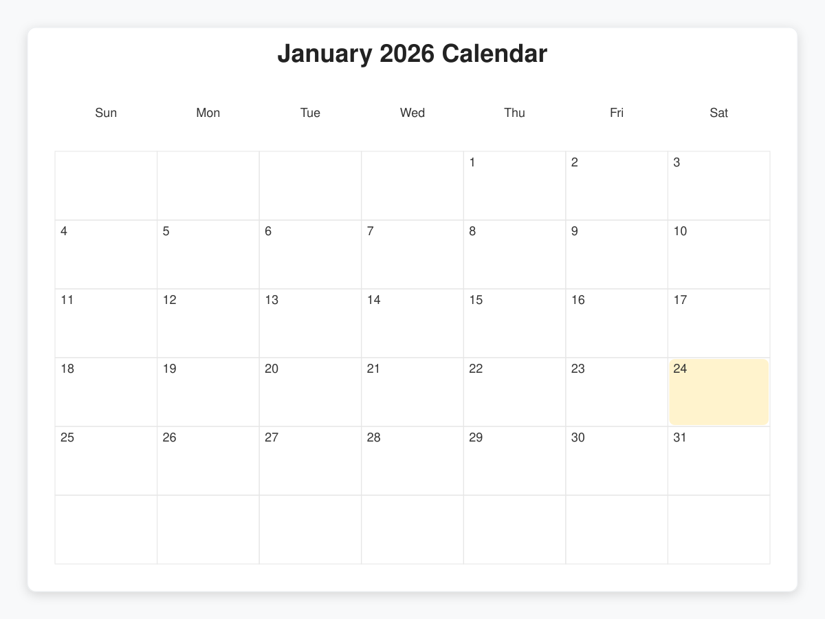 Printable January  Calendars