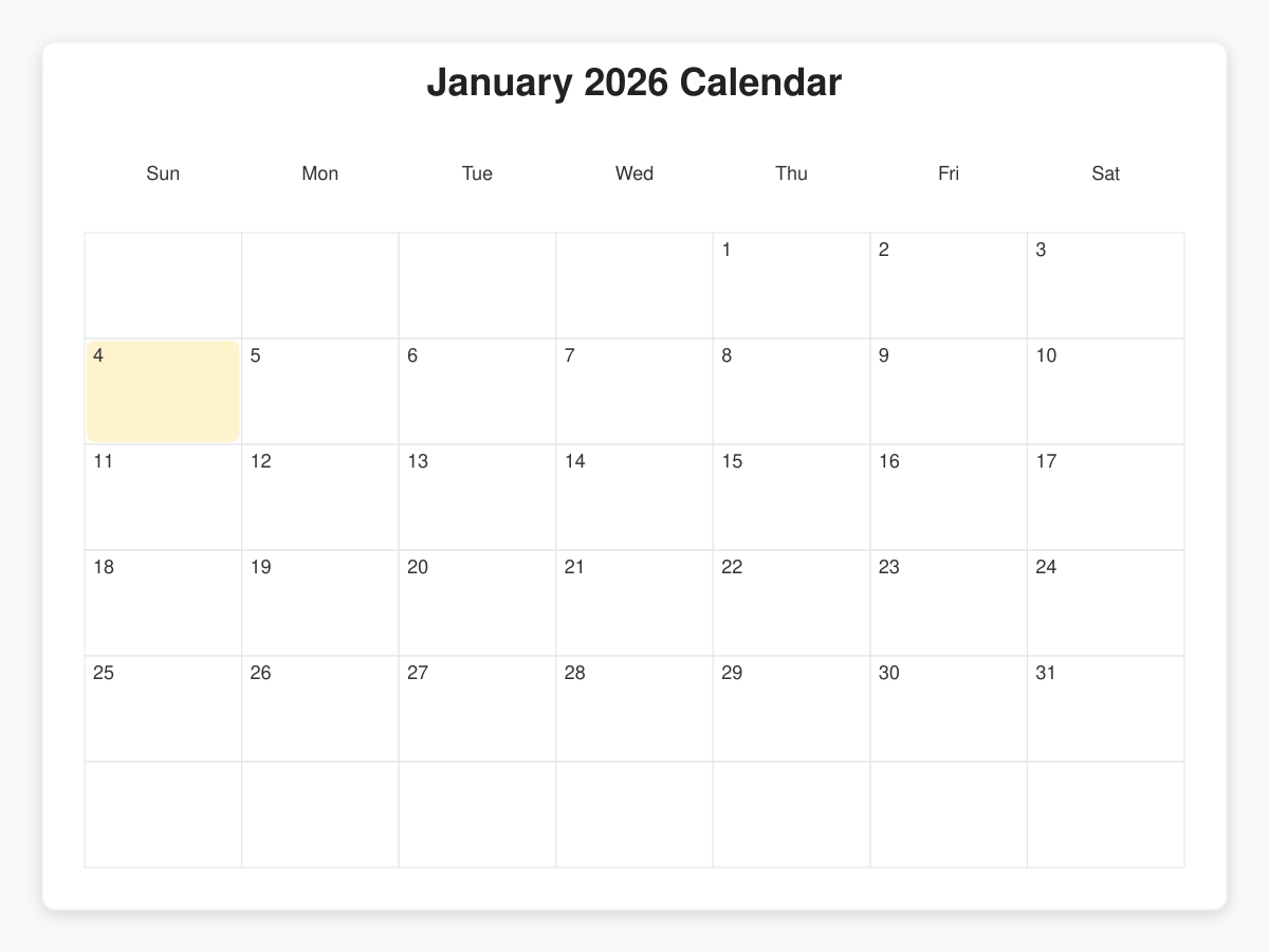 Printable January  Calendars