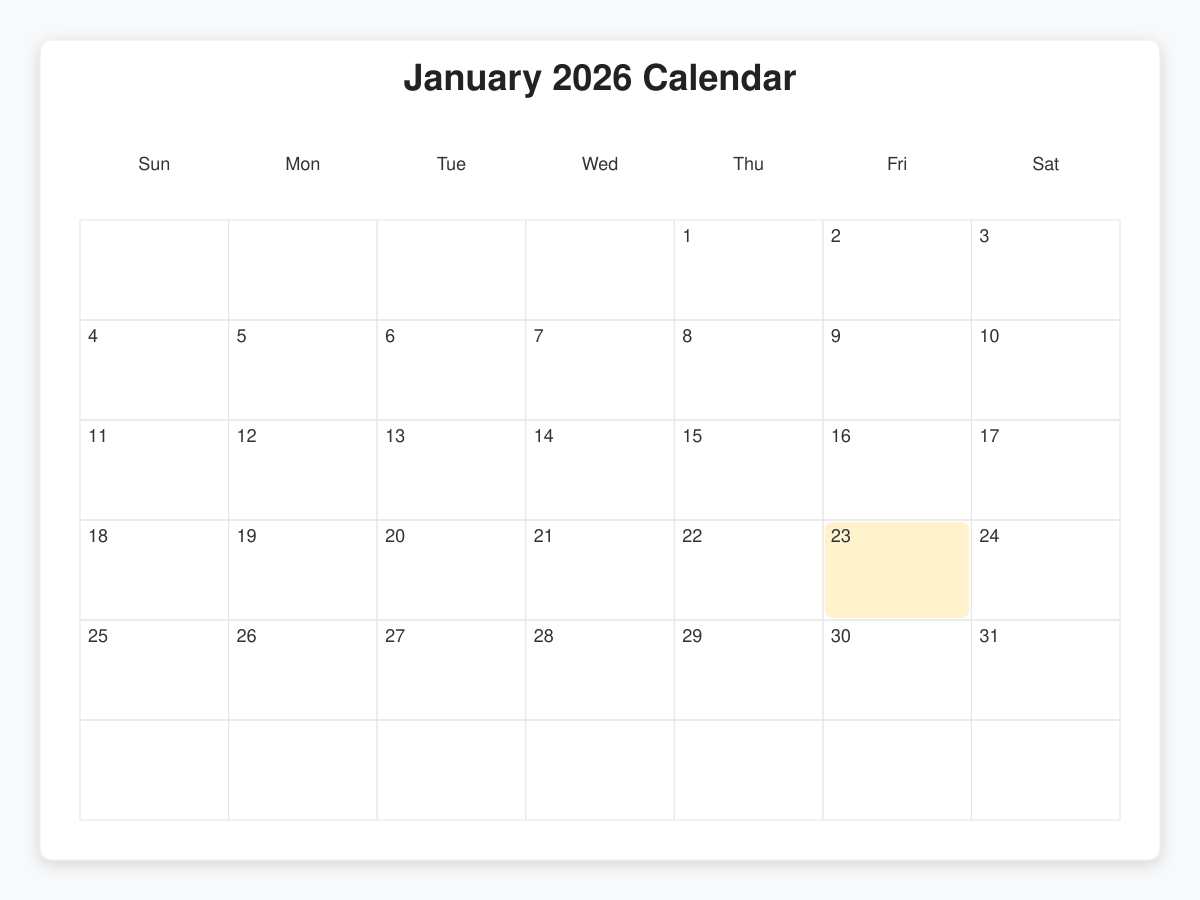 Printable January  Calendars