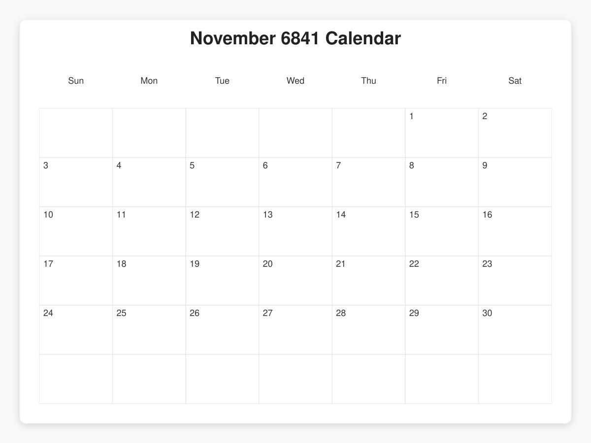 Printable November 6841 Calendars