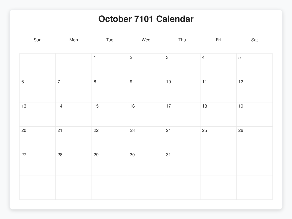 Printable October 7101 Calendars