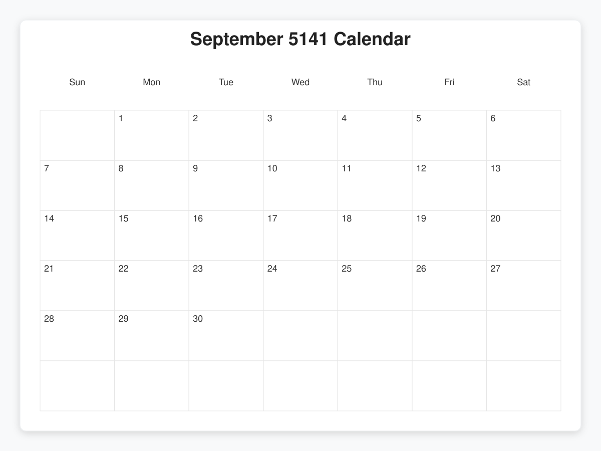 Printable September 5141 Calendars