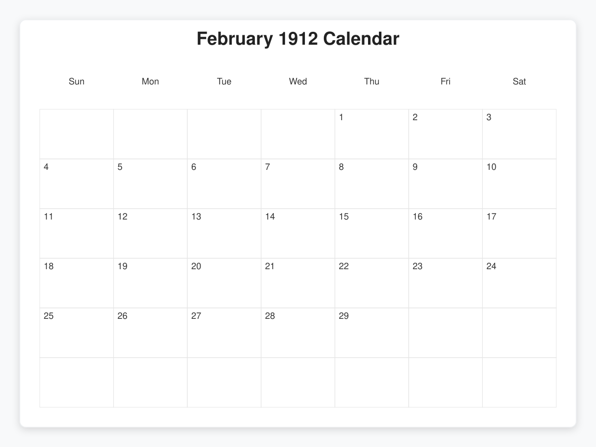 Printable February 1912 Calendars
