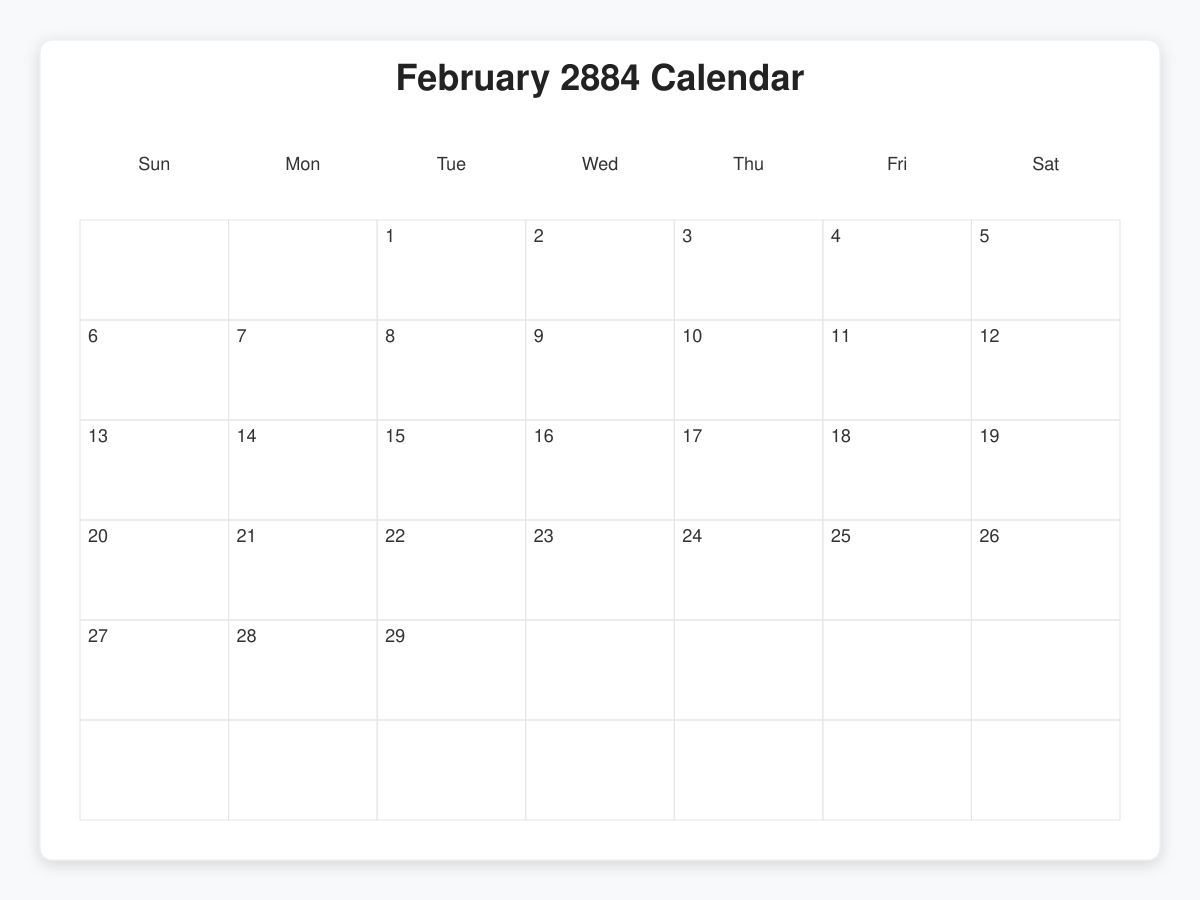Printable February 2884 Calendars