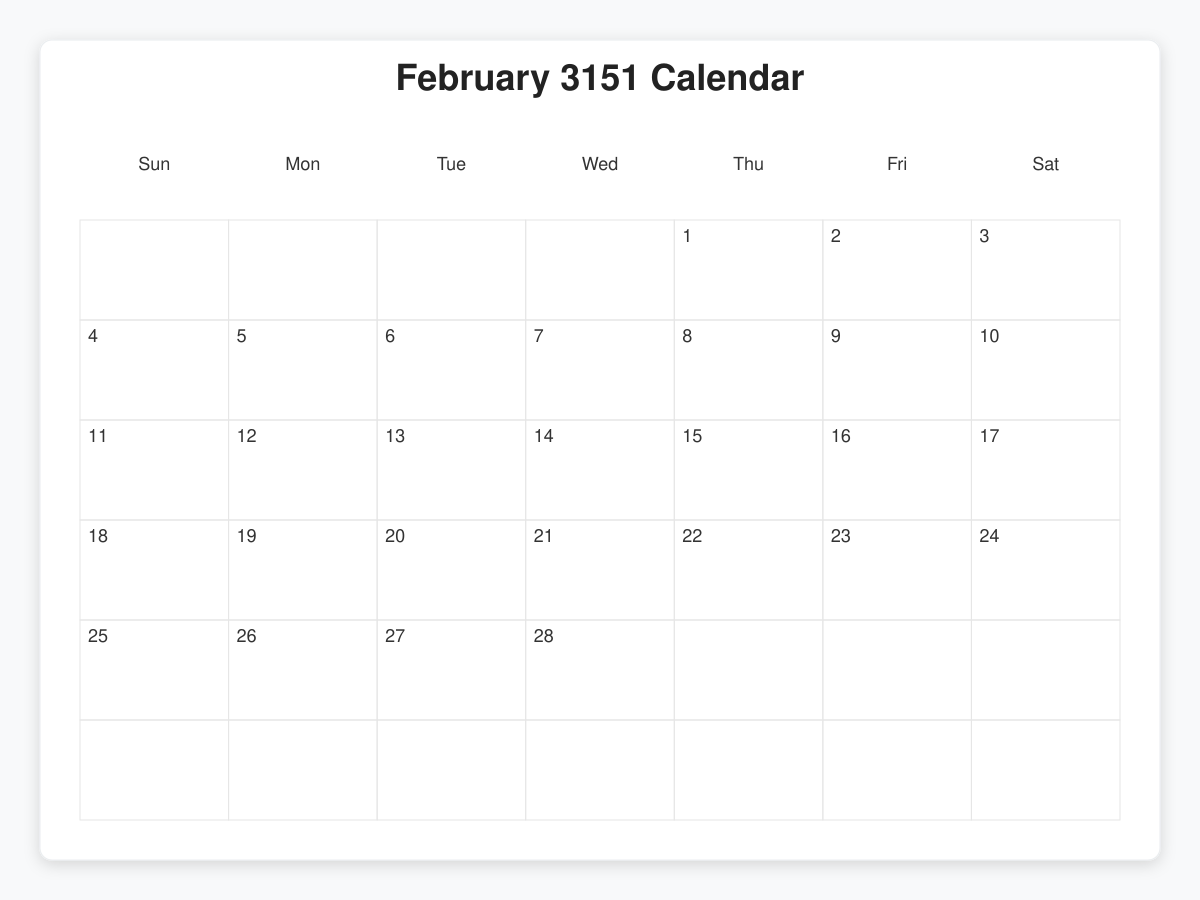 Printable February 3151 Calendars