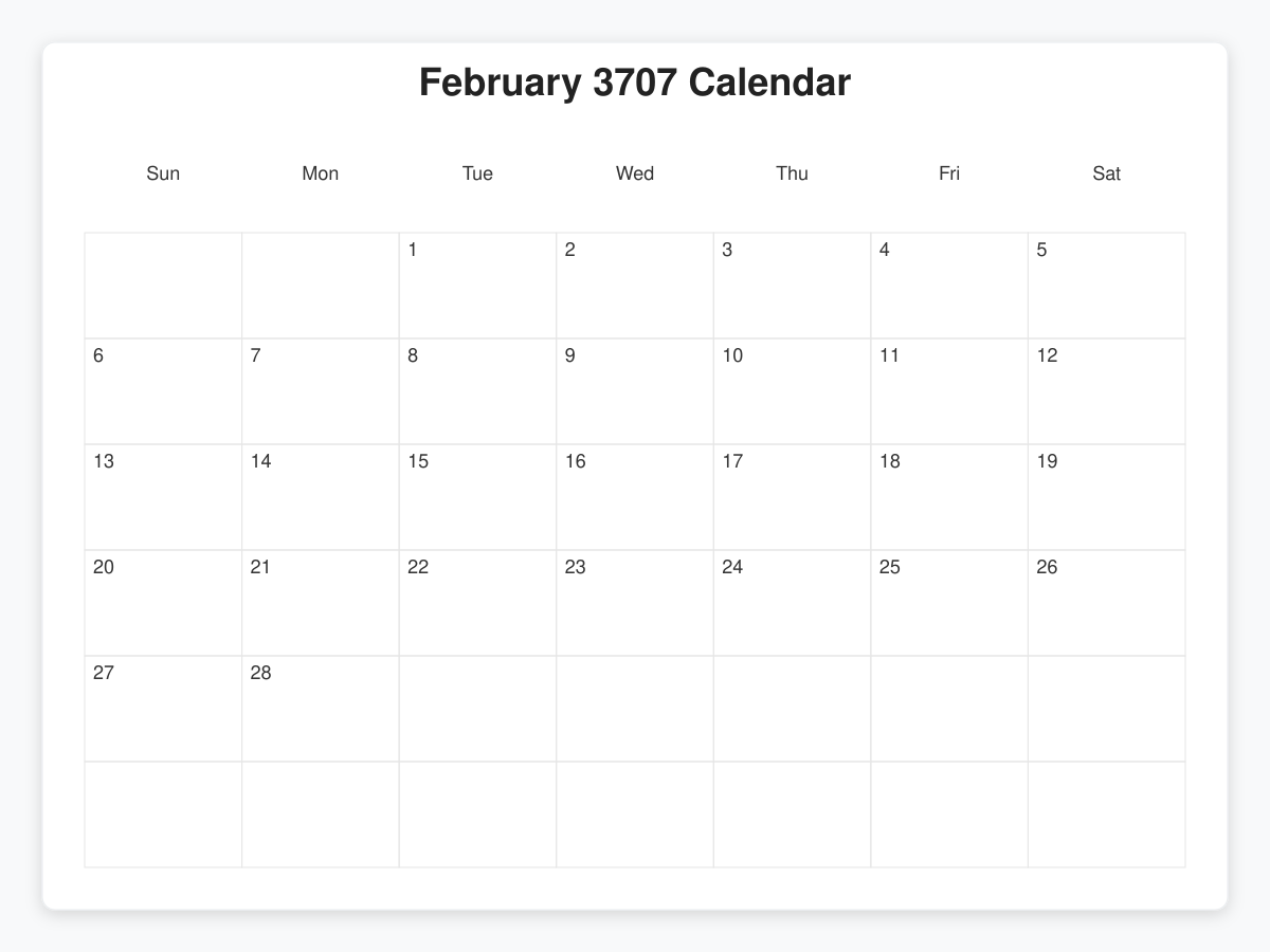 Printable February 3707 Calendars