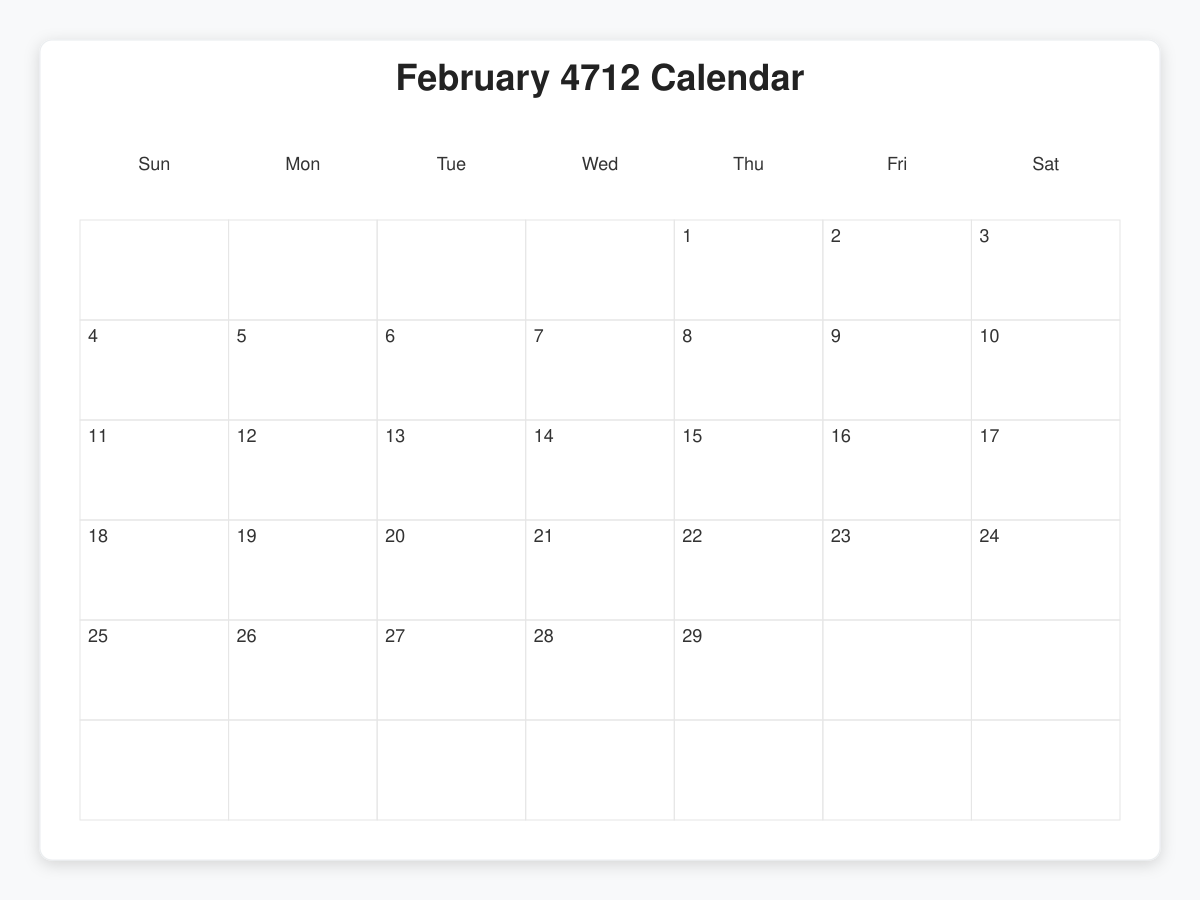 Printable February 4712 Calendars