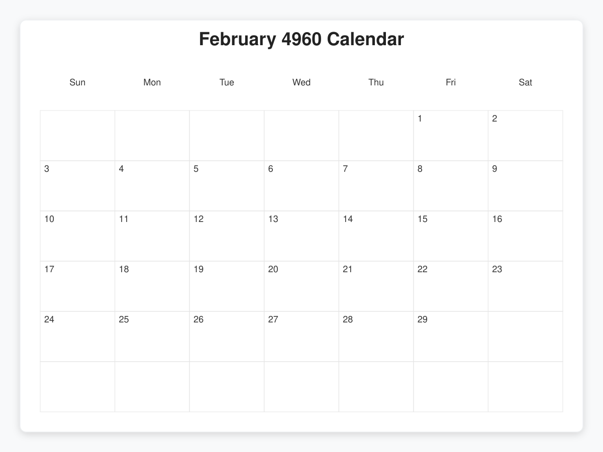 Printable February 4960 Calendars