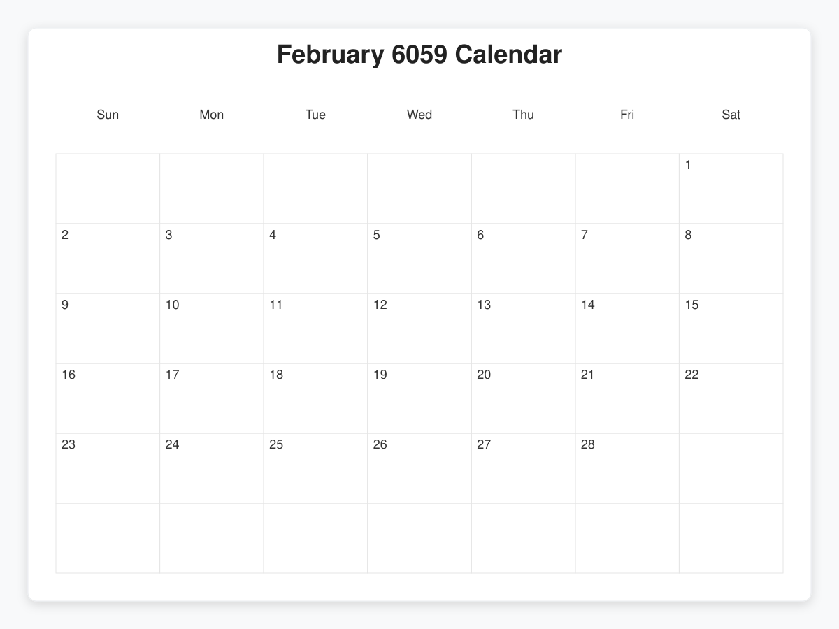 Printable February 6059 Calendars