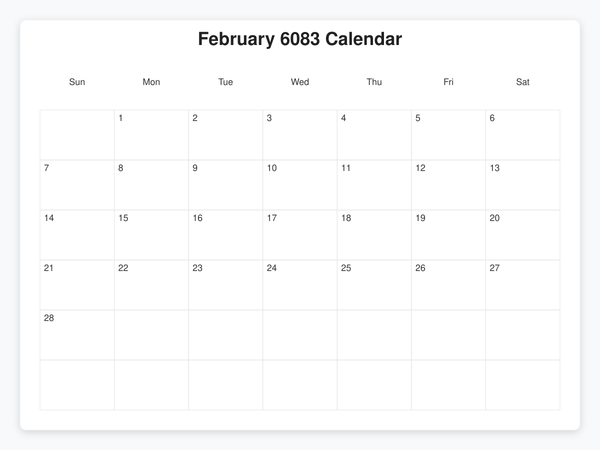 Printable February 6083 Calendars