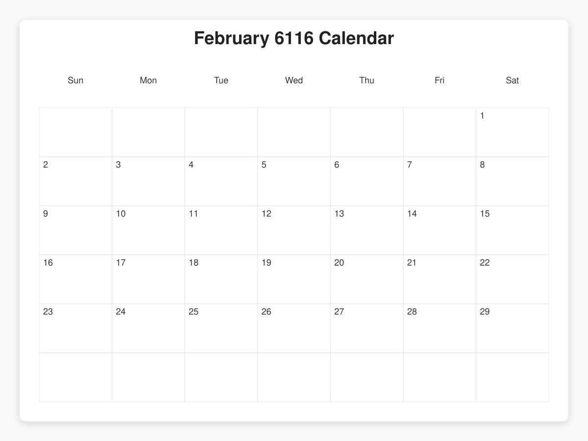 Printable February 6116 Calendars