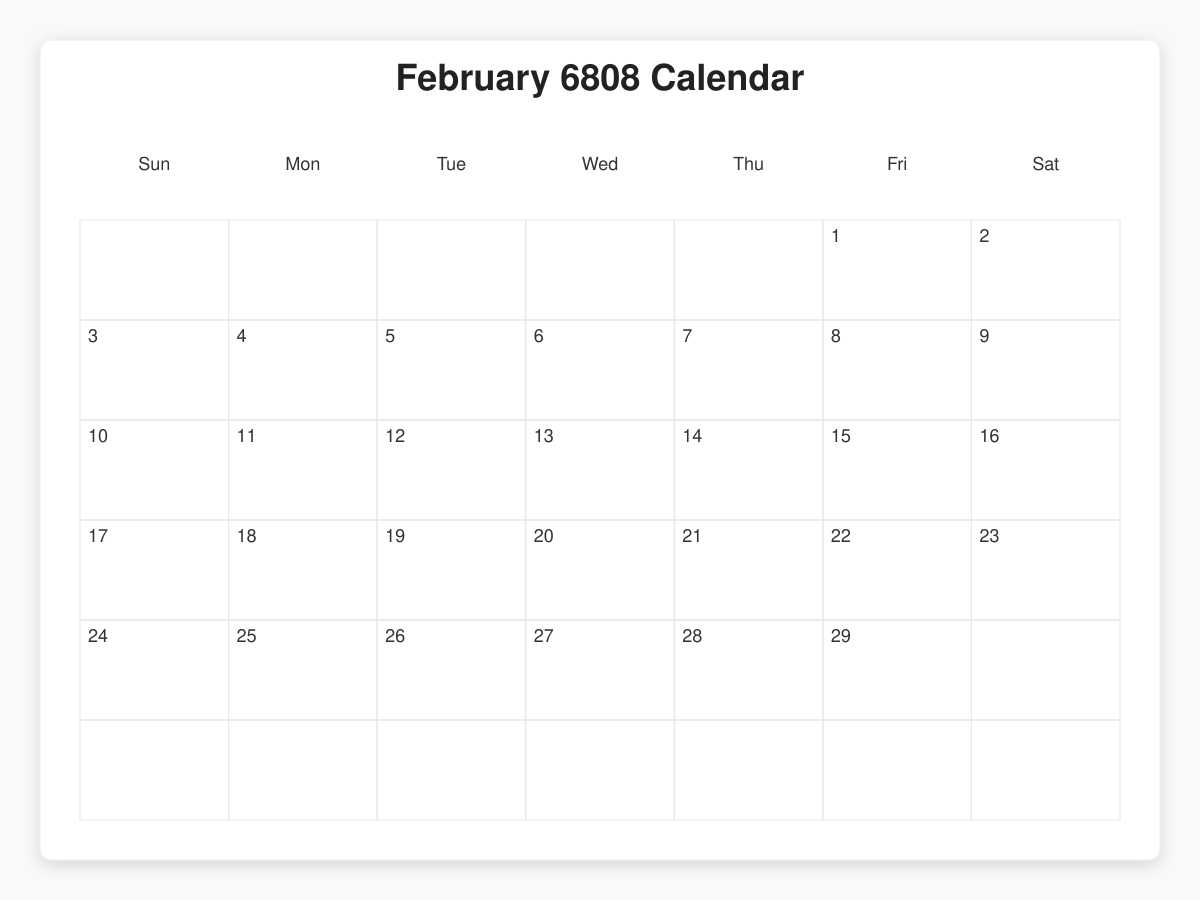 Printable February 6808 Calendars