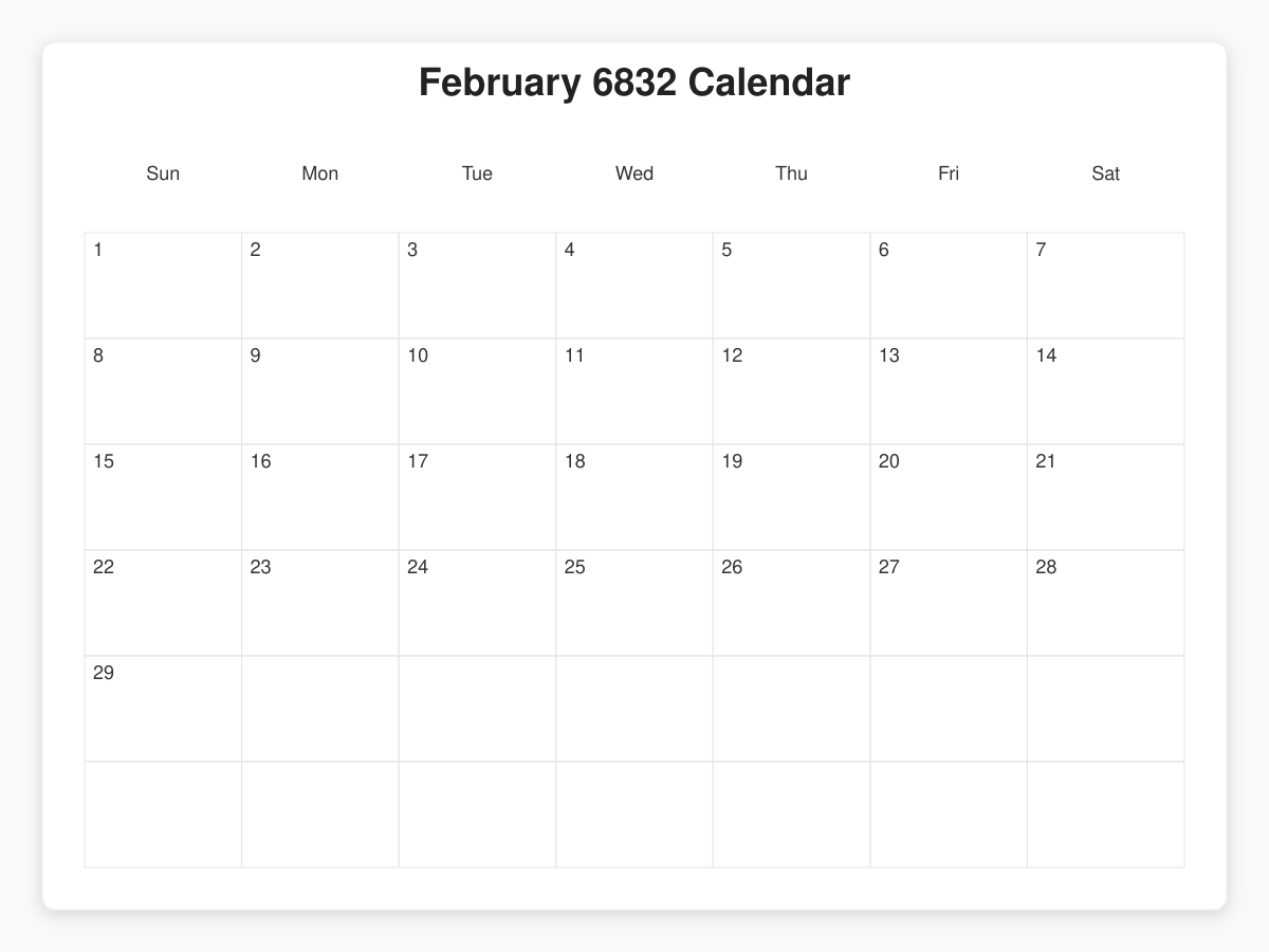 Printable February 6832 Calendars
