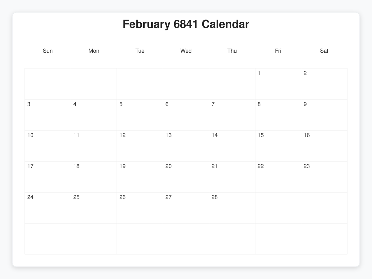 Printable February 6841 Calendars