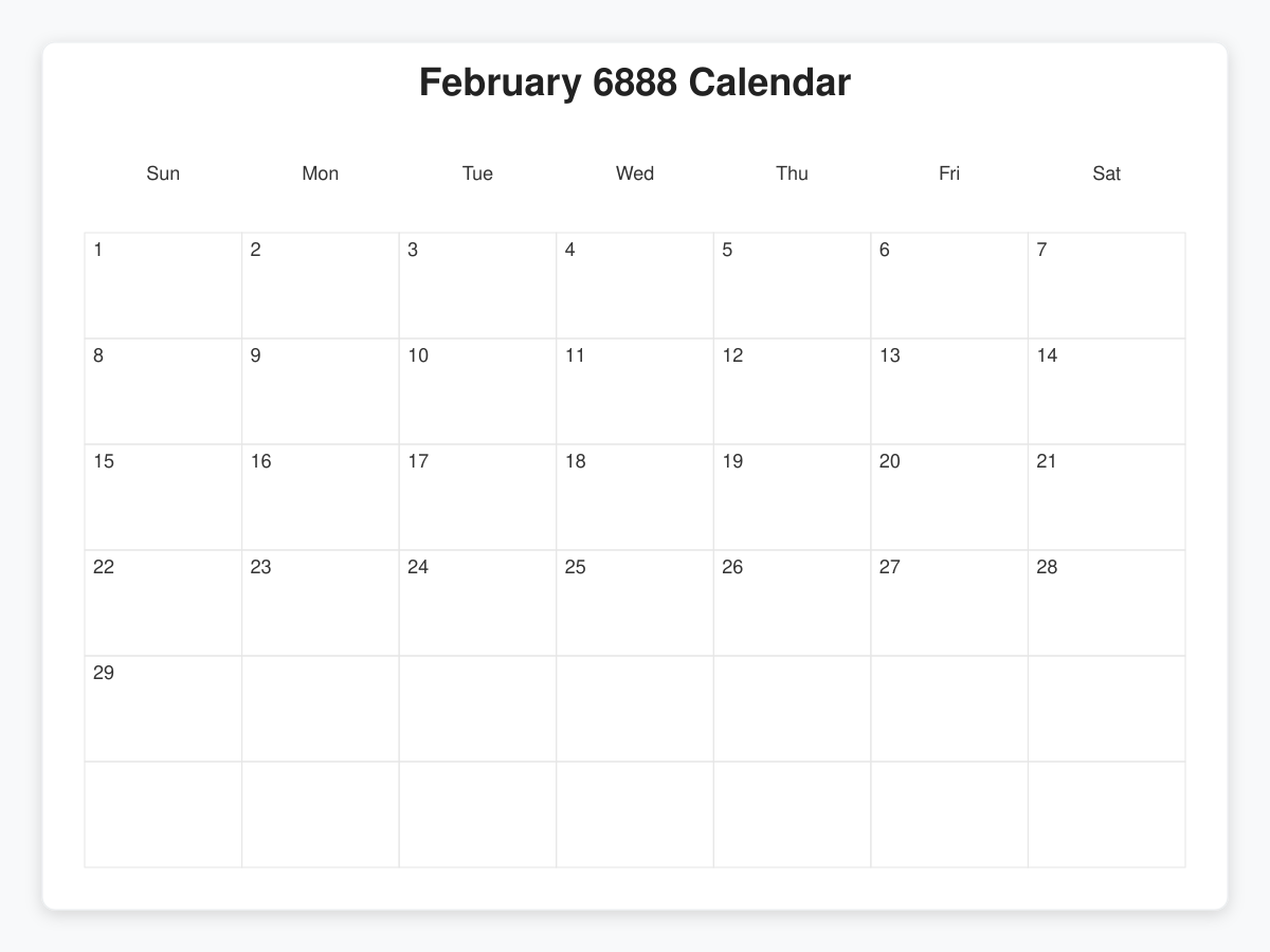Printable February 6888 Calendars