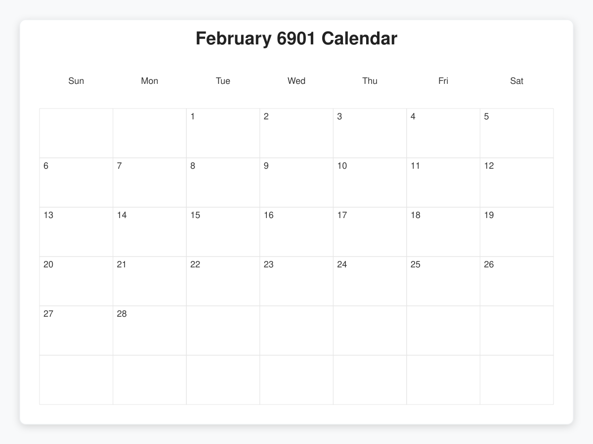 Printable February 6901 Calendars