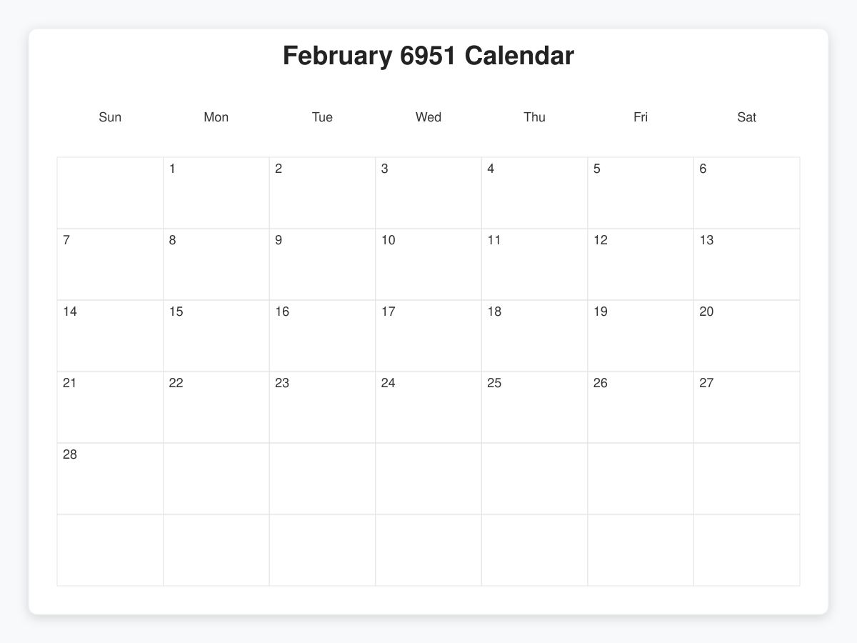 Printable February 6951 Calendars
